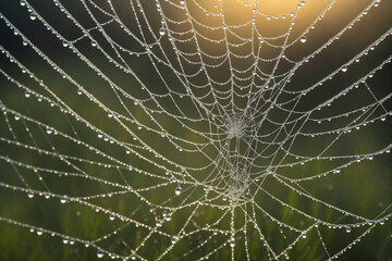 Water drops on spider's web, frozen