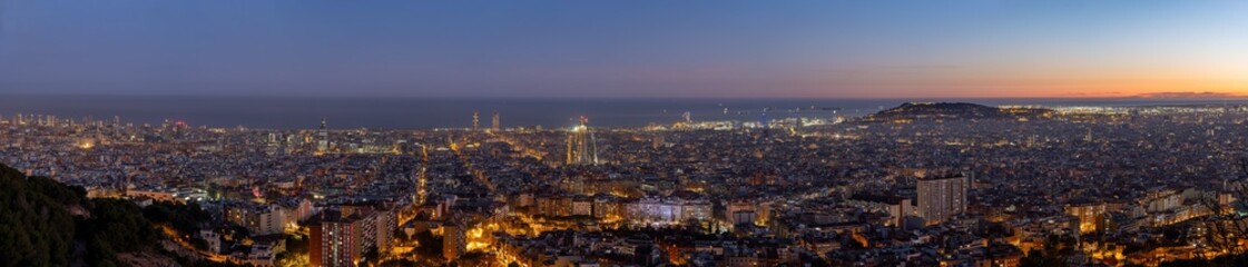Panorama of Barcelona in Spain at night - obrazy, fototapety, plakaty