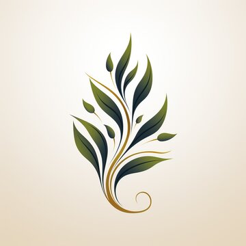 minimalistic logo with a green branch of plant on white background