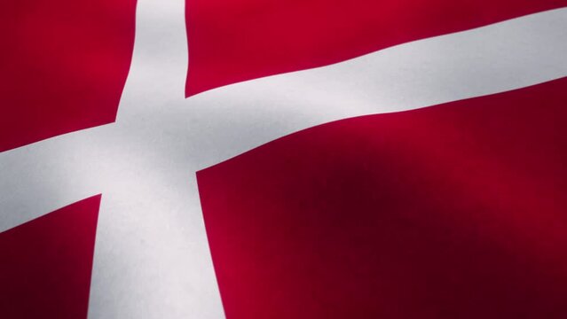 Video animation of a waving Danish national flag in a seamless loop.