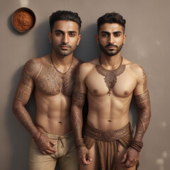 Full-body Render of a Middle Eastern Man with Traditional Body Art - Ultra-realistic 8K Render in...