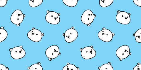 bear polar seamless pattern vector teddy face head pet cartoon doodle gift wrapping paper tile background repeat wallpaper illustration animal scarf isolated design