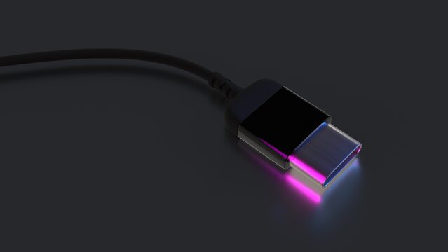 USB type C cable isolated on dark grey 3D computer generated image 