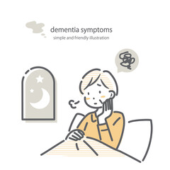 認知症で不眠に悩むシニア女性　認知症の症状　シンプルでお洒落な線画イラスト