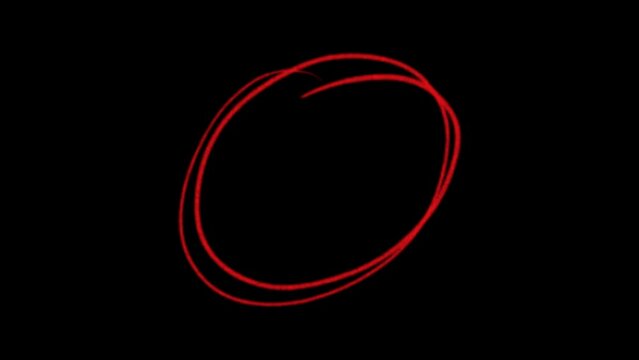 Animated Hand Drawn circle. circle shape frame red color glowing neon lights loop animation on black screen. 4k video of hand drawn circle animation.