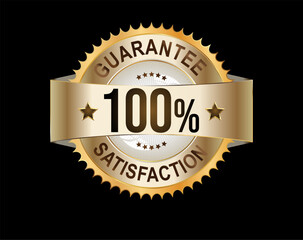 100 percent satisfaction guarantee golden sign  vector illustration on black background