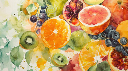watercolour collage of fruits