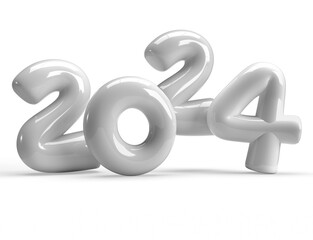 2024 balloons., 2024 white balloons isolated over clear background. 3D rendering.,Object render 3d...