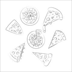 Pizza doodle monochrome seamless pattern. 