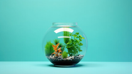 Fish tank aquarium with no water and fish on white background. Empty fishbowl. Nobody