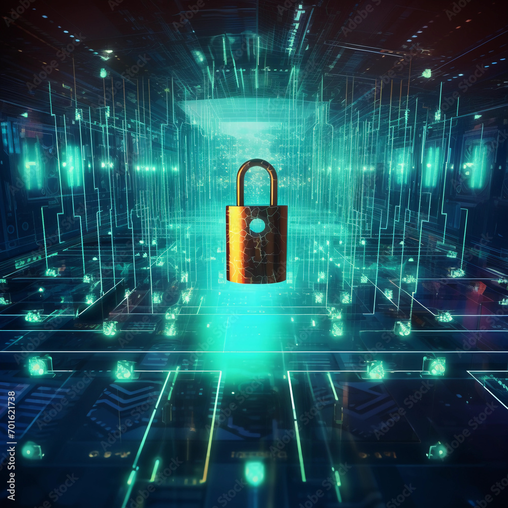 Poster Data protection and cyber security on internet server network with secure login to protect privacy from attack. With Copy Space 