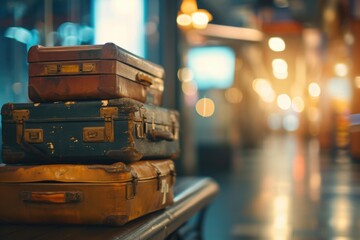 Old suitcases . Travel background  - obrazy, fototapety, plakaty
