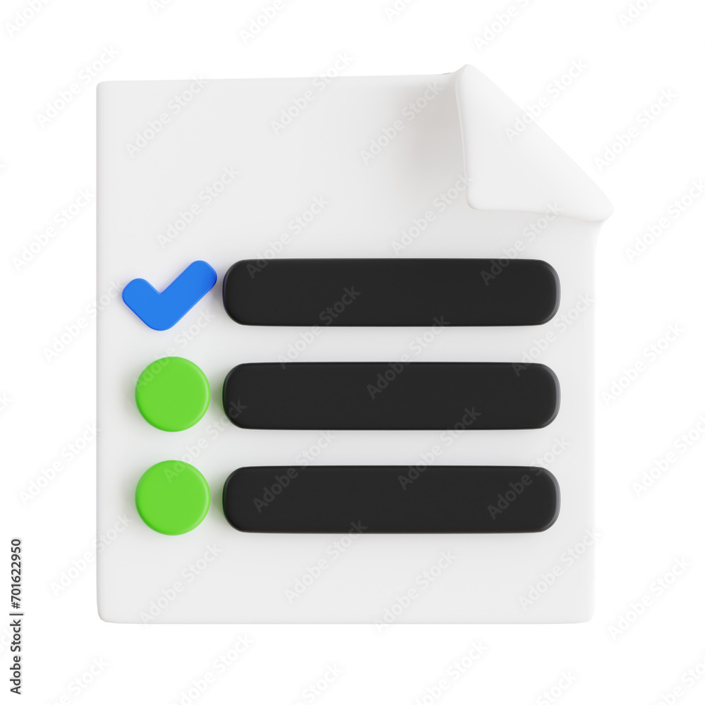 Poster organized planning - futuristic 3d checklist visualization. 3d visualization of checklist and checkm
