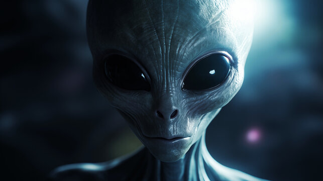 enigmatic extraterrestrial being alien lifeform with large eyes close-up portrait wallpaper background