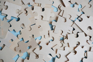 pile of wooden puzzles. idea search illustration concept