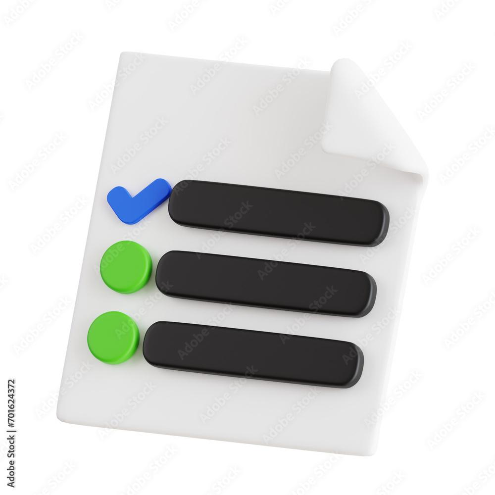 Poster organized planning - futuristic 3d checklist visualization. 3d visualization of checklist and checkm