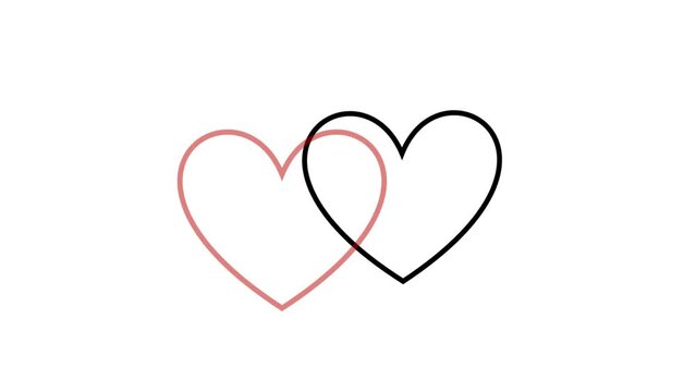 Animation of teeter and pulse of two hearts. Love passion of two heart animation.