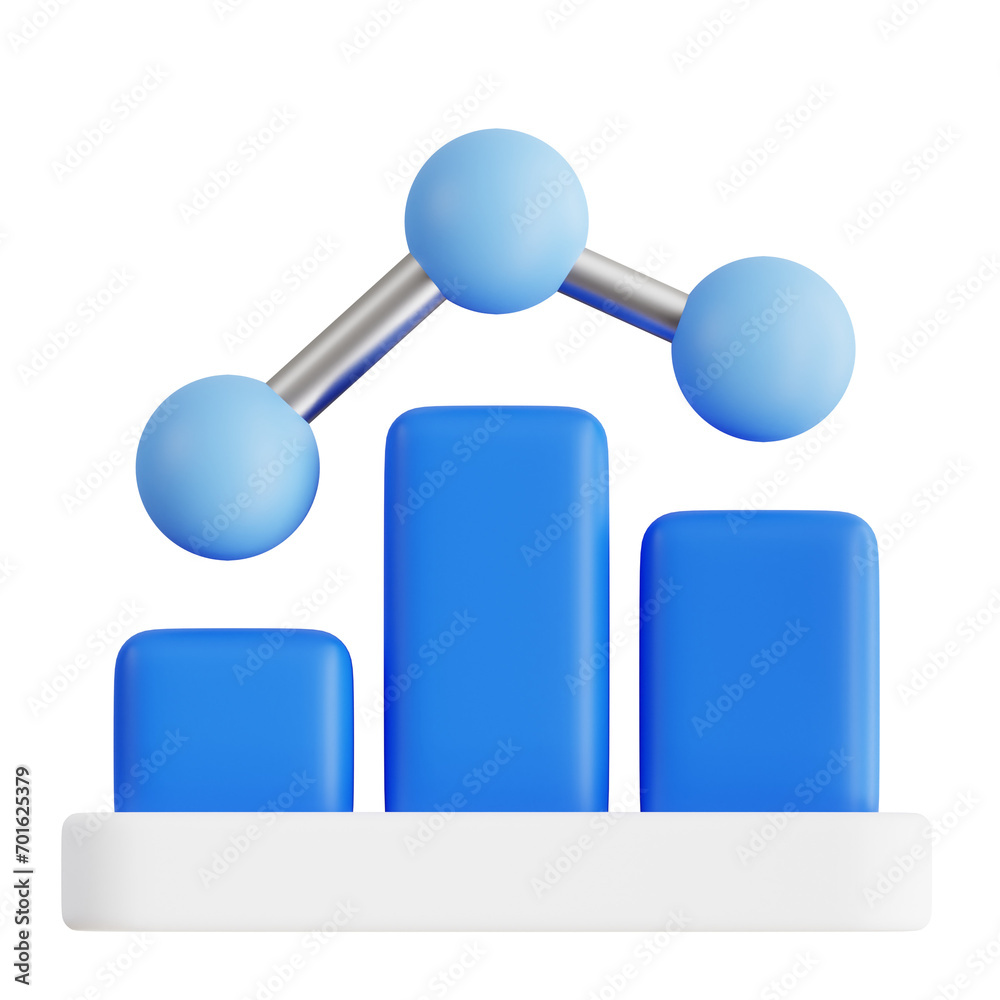 Poster futuristic data analysis - 3d render of bar chart evolution. 3d bar chart design. 3d illustration, 3