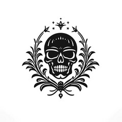 logo emblem symbol with a black skull on white isolated background