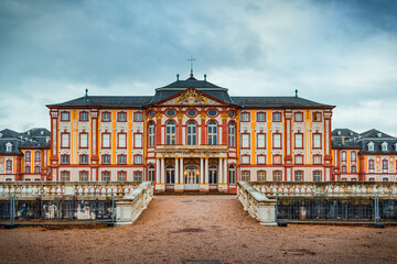 Bruchsal Palace - Baroque castle complex located in Bruchsal, Germany on winter days. Complex including  residential building, chapel, pavilions and garden