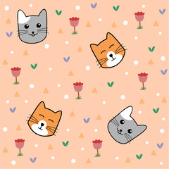 Obraz premium seamless pattern expression cats with flower 