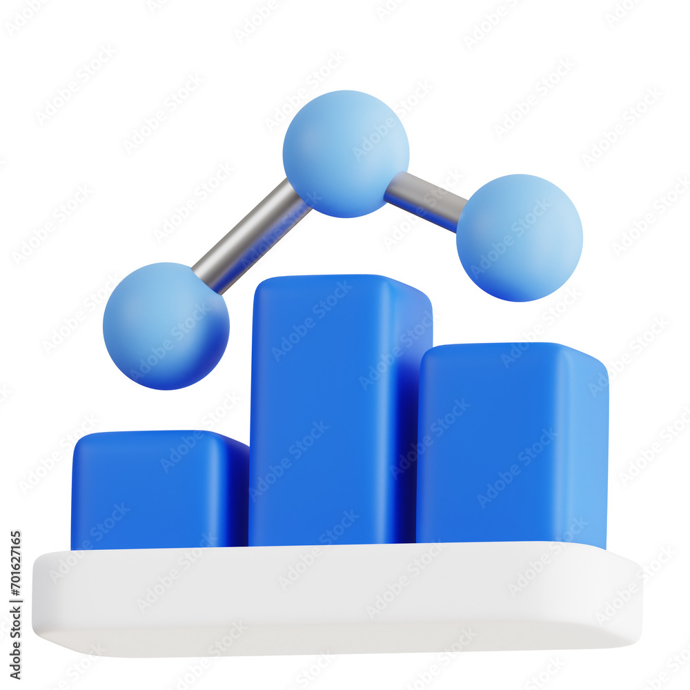 Poster futuristic data analysis - 3d render of bar chart evolution. 3d bar chart design. 3d illustration, 3