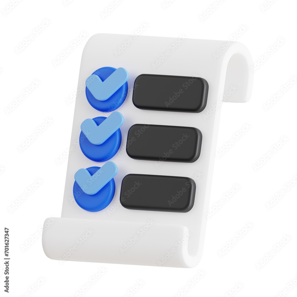 Poster innovative task tracking - 3d checklist. 3d visualization of digital checkmarks. 3d illustration, 3d