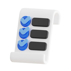 Fototapeta premium Innovative Task Tracking - 3D Checklist. 3D Visualization of Digital Checkmarks. 3d illustration, 3d element, 3d rendering. 3d visualization isolated on a transparent background