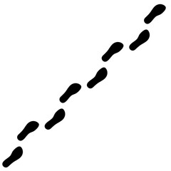 Black human footprints on a white background. Path of human feet walking wearing sandals.