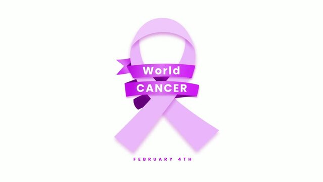 world cancer day with purple ribbon and white background,celebrating the lives of brave warriors,cancer awareness february 4th 
