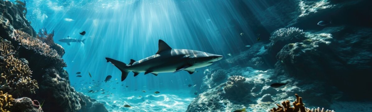 Shark in the water. Banner