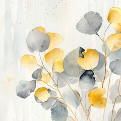 Artistic watercolor painting of aspen leaves in autumn