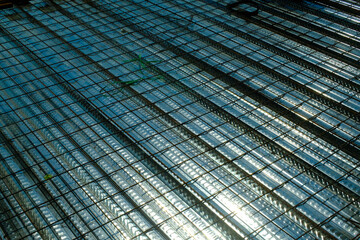 Industrial Photography. Construction works. Textured Background of wiremesh installed on top of the metal deck. Installation of wire mesh on the metal deck before casting the floor. Bandung, Indonesia