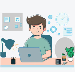 Office illustration, people working on the laptop