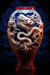 Dragon Motif Porcelain Vase