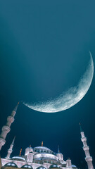 Sultanahmet or Blue Mosque with crescent moon vertical image.