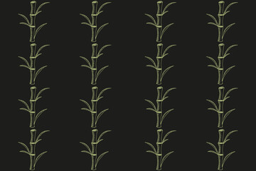 Summer Floral seamless pattern with doodle flowers on black background. Design spring banner with Bamboo and Green Leaves. Vector illustration can used wallpaper, textile print