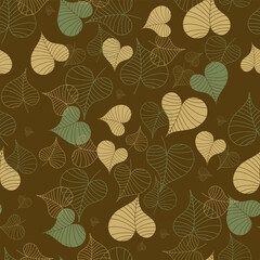 Leaves. Hand drawn graphics. Green seamless doodles for fabric and packaging design.
