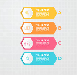 Modern progress bar with 4 overlapping arrow-shaped elements. Concept of four steps of business strategy and development. Clean infographic design template. Modern illustration for presentation