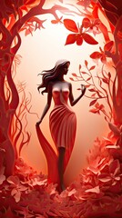 Fantasy Red Gown. A fictional character created by Generative AI. 