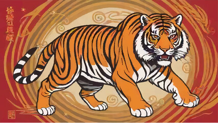Obraz premium Dynamic Year of the Tiger Vector Illustration - Chinese Zodiac Art