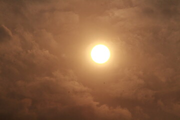 Sunset and beautiful sky evening, scenery and light in the evening, orange clouds panoramic view