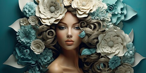 Enchanting Woman with Flowers in Her Hair. A fictional character created by Generative AI. 