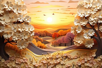Fall in Love with Nature - Scenic Collage of Autumn leaves, Flowers, and Birds - obrazy, fototapety, plakaty