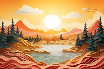 Inspiring Nature Scene with Mountains, Sun, and Stream
