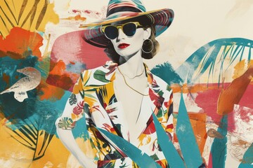 Woman  summer trendy vintage collage
