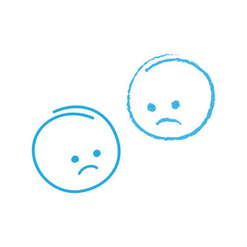 Sketch of 2 sad emoticons in trendy blue. Design elements for greeting with blue monday day or other