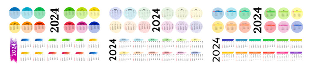 Calendar for 2024 isolated on a white background