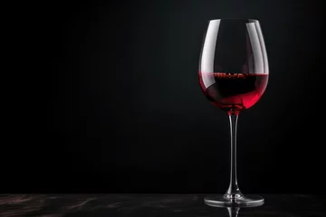 Fotobehang red wine on a glass against black background, Space for text © Muh