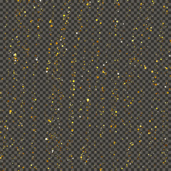 Gold glittering dust on transparent backdrop